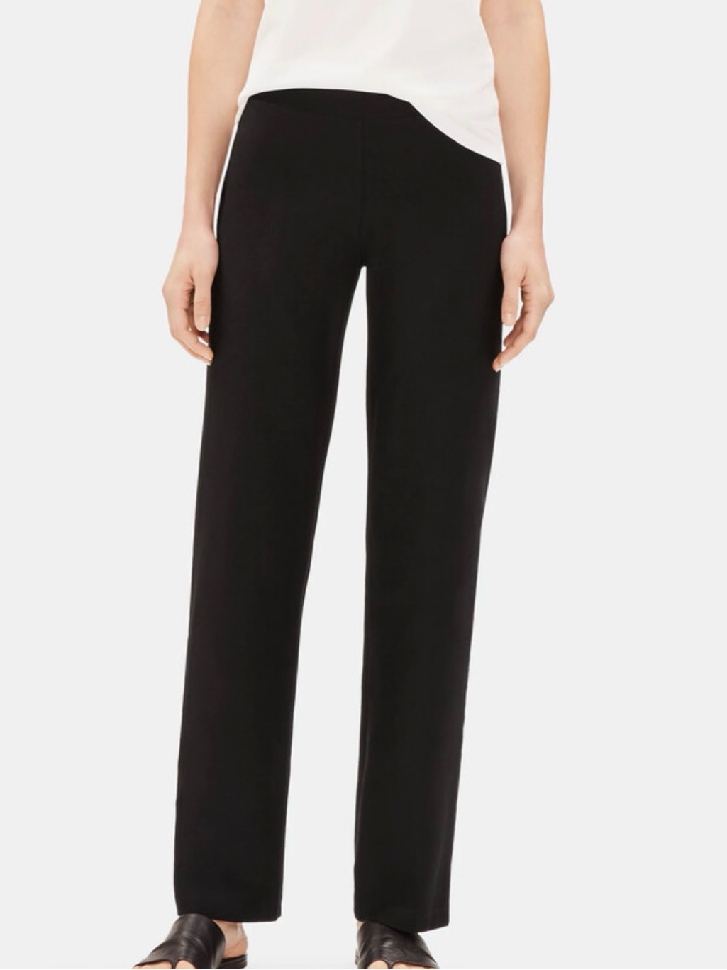 Eileen Fisher System Washable Stretch Crepe Straight Pant Black Size Medium